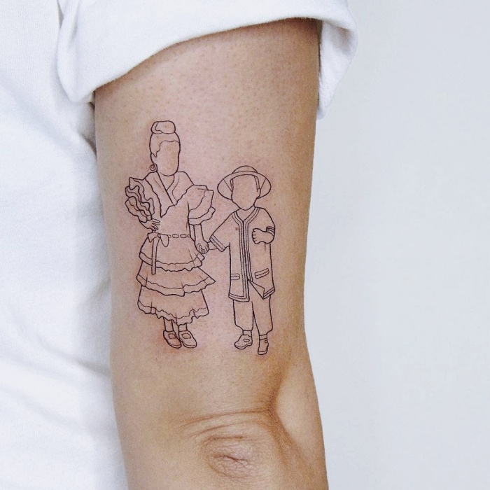 tatuajes con diseño de línea fina, fine line, one line, un solo trazo en forma de mariposa, flores, limones, retratos, animales, corazones