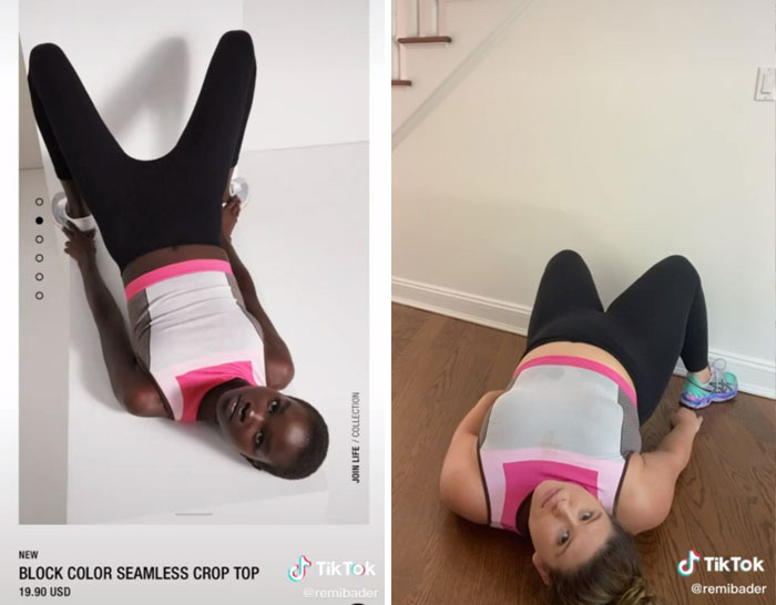 Chica con leggins; Recrea poses de las modelos de Zara para mostrar lo ridículas que son