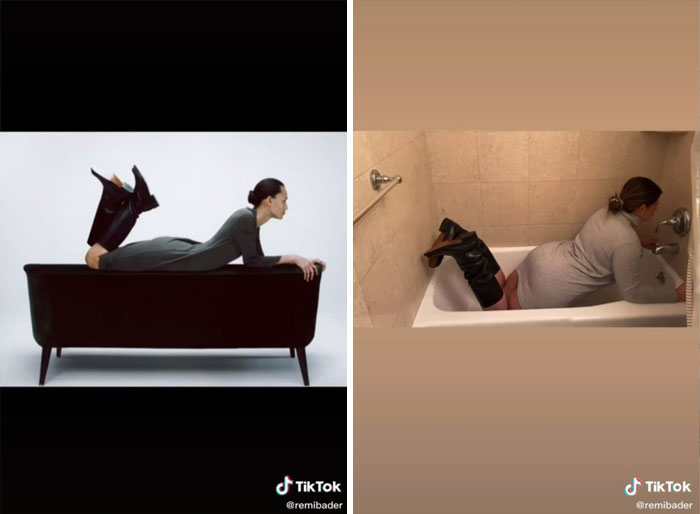 Chica en una tina; Recrea poses de las modelos de Zara para mostrar lo ridículas que son