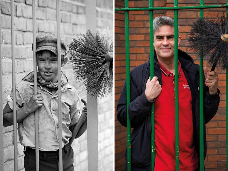Hombre limpiador; Chris Porsz Fotógrafo encuentra a personas que fotografió hace años y logra recrear las imágenes