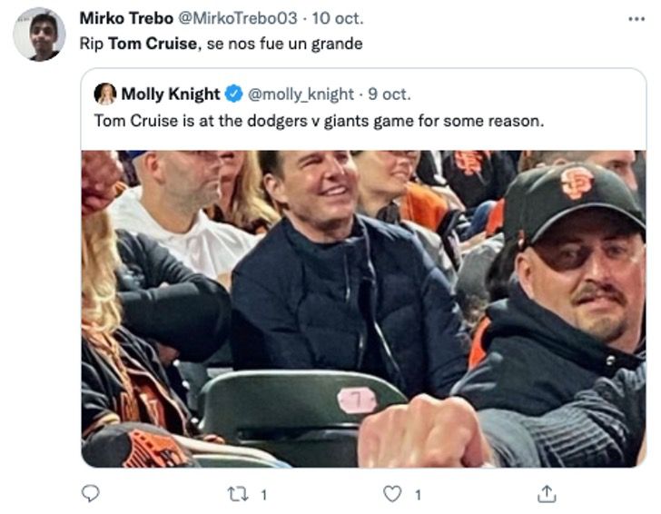 Tom Cruise en un estadio de Béisbol