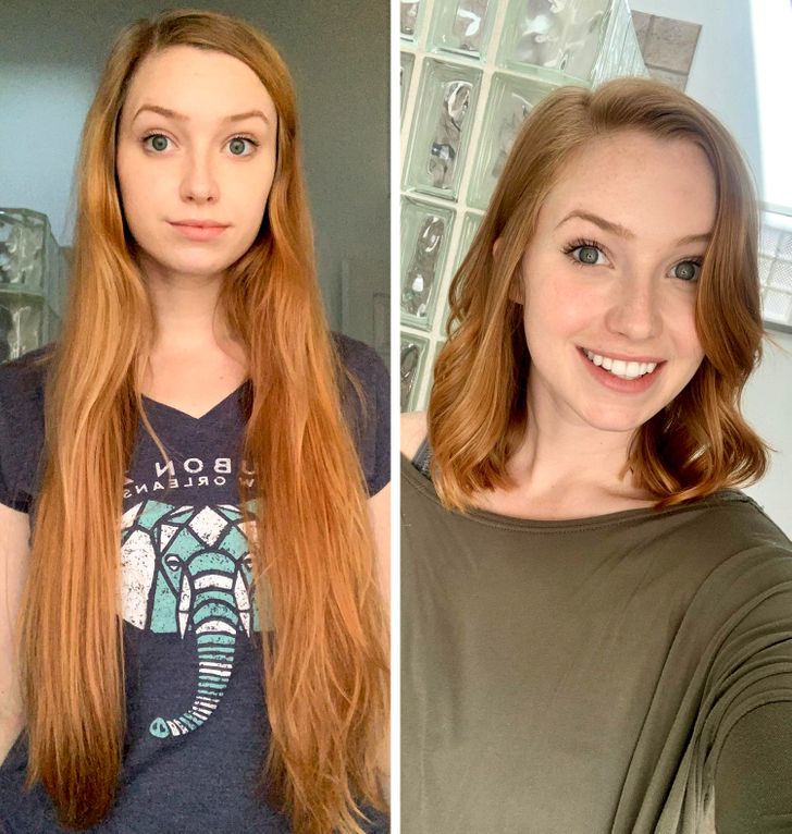 Chica pelirroja antes y después de cortar su cabello; 15 Cambios de cabello que te inspirarán a hacer lo tuyo