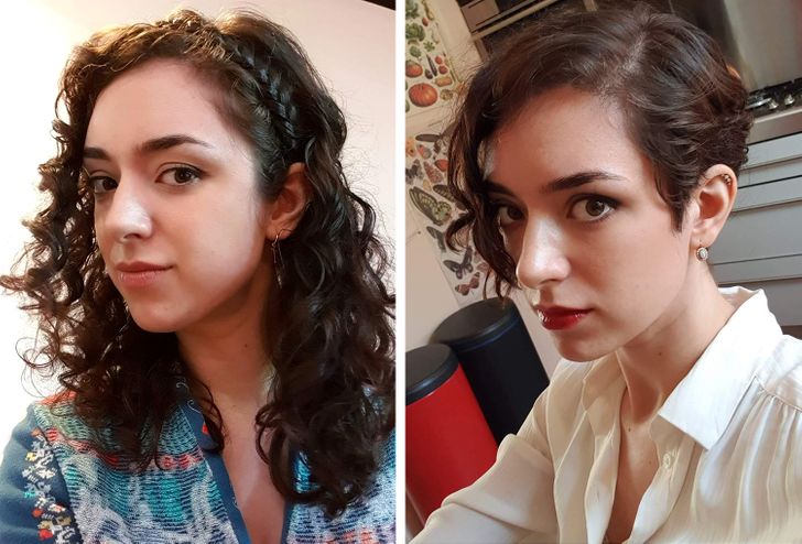 Chica con trenza antes y después de cortar su cabello; 15 Cambios de cabello que te inspirarán a hacer lo tuyo