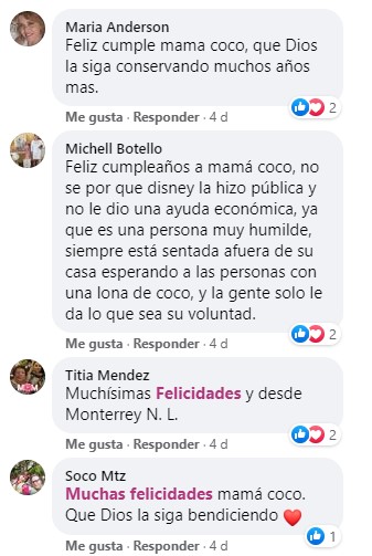 Comentarios en Facebook celebrando a Mamá Coco