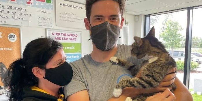 Hombre encontrándose con su gato; Gatito se reencuentra con su familia 10 años después de extraviarse 