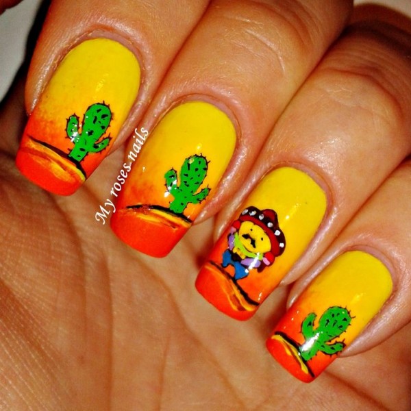 Uñas con atardecer en amarillo y naranja; 20 Ideas para darle a tus uñas un estilo mexicano y lleno de color