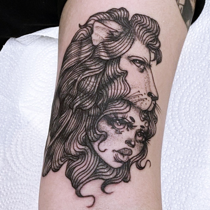 diferentes diseños originales inspirados en el signo zodiacal Leo, tinta negra, con leones, estrellas, constelación