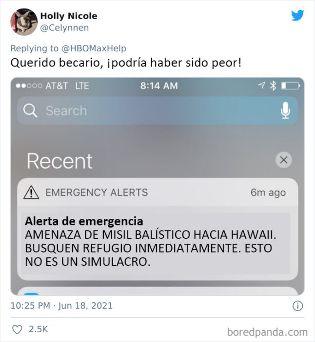 Tuit apoyando error cometido por becario de HBO