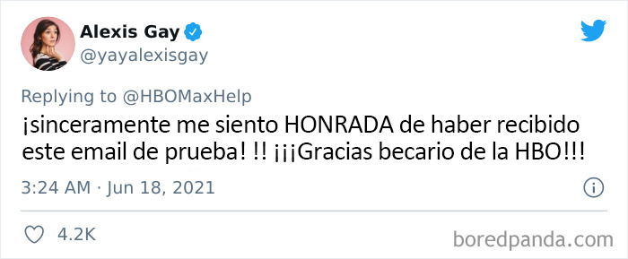 Tuit apoyando error cometido por becario de HBO