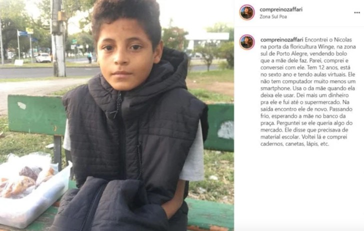 Publicación en redes sociales para ayudar a niño que dejó la escuela para trabajar 