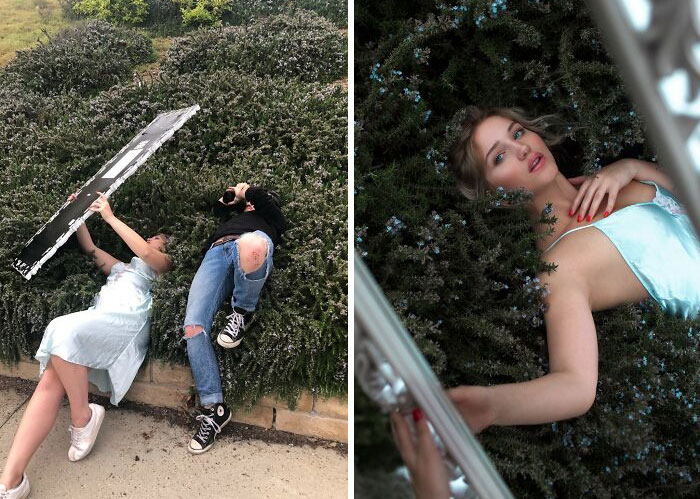 Chica sosteniendo un espejo ;Fotógrafos comparten sus mejores trucos e internet no puede creer el resultado