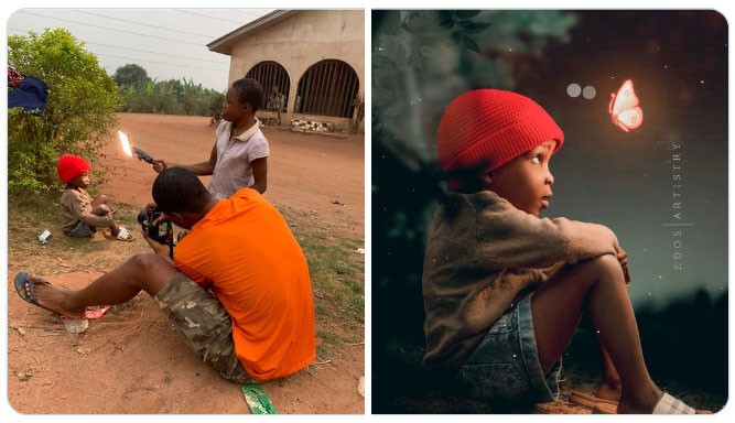 Niño sentado en la tierra ;Fotógrafos comparten sus mejores trucos e internet no puede creer el resultado