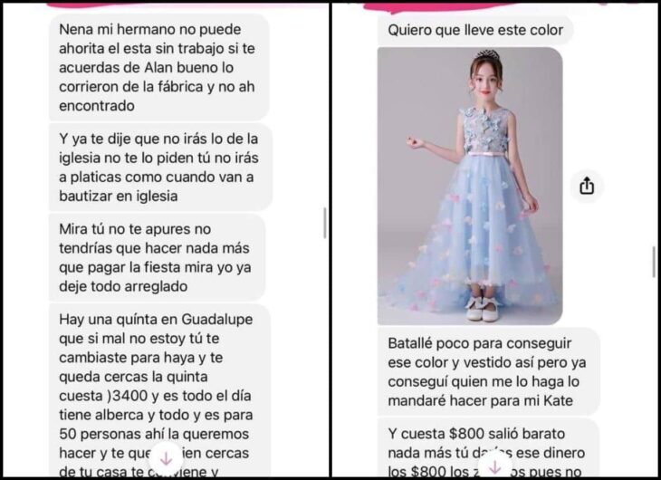Mensaje 5; Le escribió a una amiga que hace años no veía para pedirle que pague todo el bautizo de su hija