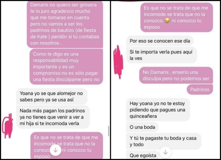 Mensaje 7; Le escribió a una amiga que hace años no veía para pedirle que pague todo el bautizo de su hija