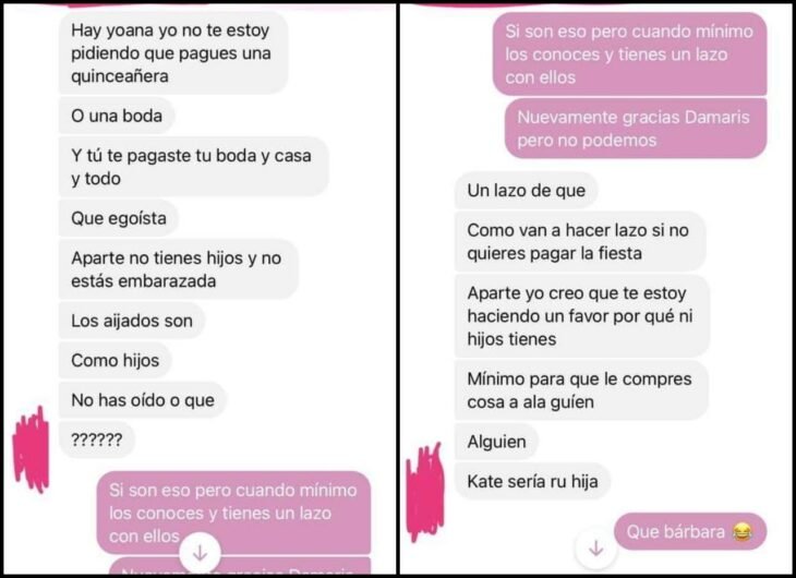 Mensaje 8; Le escribió a una amiga que hace años no veía para pedirle que pague todo el bautizo de su hija