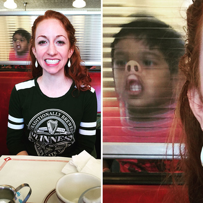 Personas siendo photobombeadas durante una sesión de fotos