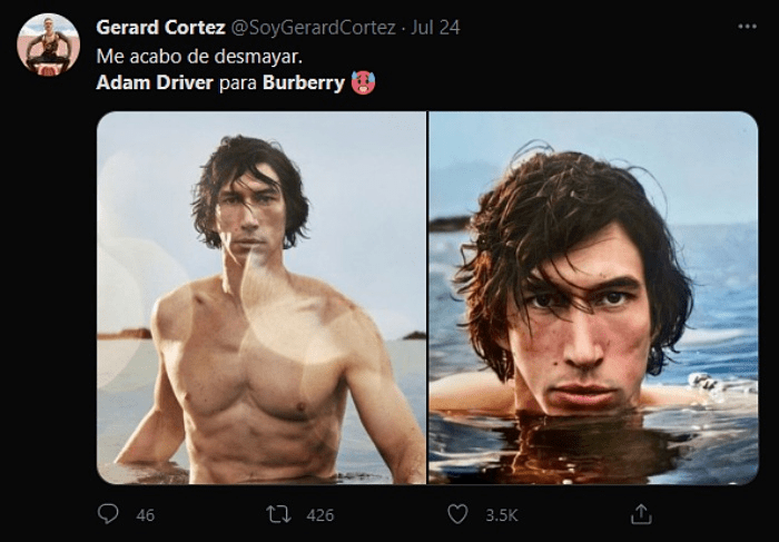 reacciones, memes, comentarios de Adam Driver en comercial de Burberry