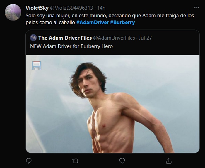 reacciones, memes, comentarios de Adam Driver en comercial de Burberry