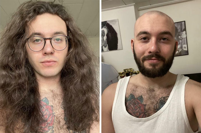Chico con y sin gafas; 14 Hombres antes y después de cortar su melena