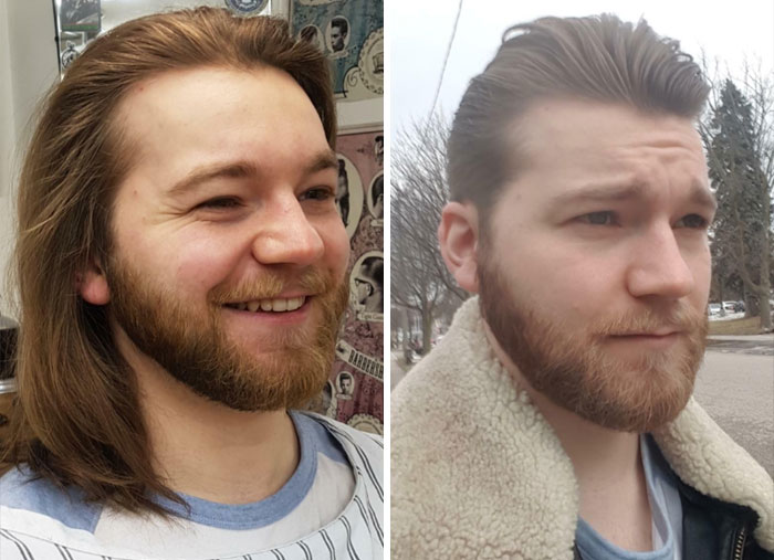 Chico antes y después de sonreír; 14 Hombres antes y después de cortar su melena