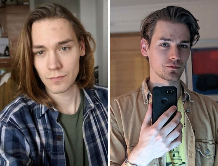 Chico tomando una selfie; 14 Hombres antes y después de cortar su melena