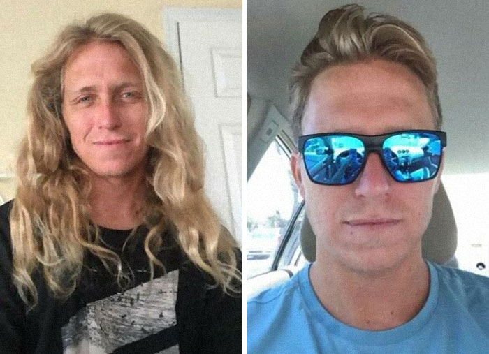 Chico de cabello rubio; 14 Hombres antes y después de cortar su melena