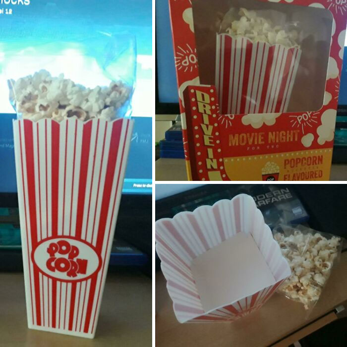 caja con palomitas ;personas que fueron estafadas al comprar comida rápida