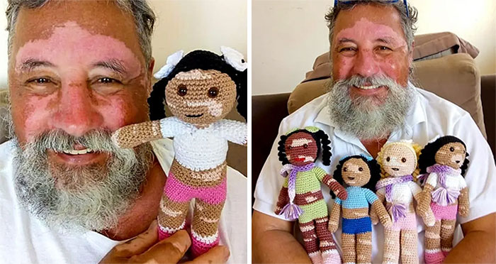 Abuelo sosteniendo muñecos tejidos ;16 Abuelitos cuya edad no les impide divertirse al máximo