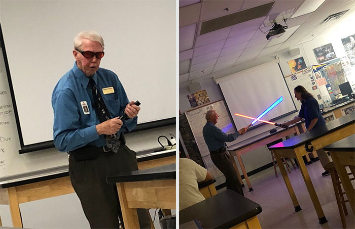 Hombre jugando con luces fluorescentes ;16 Abuelitos cuya edad no les impide divertirse al máximo