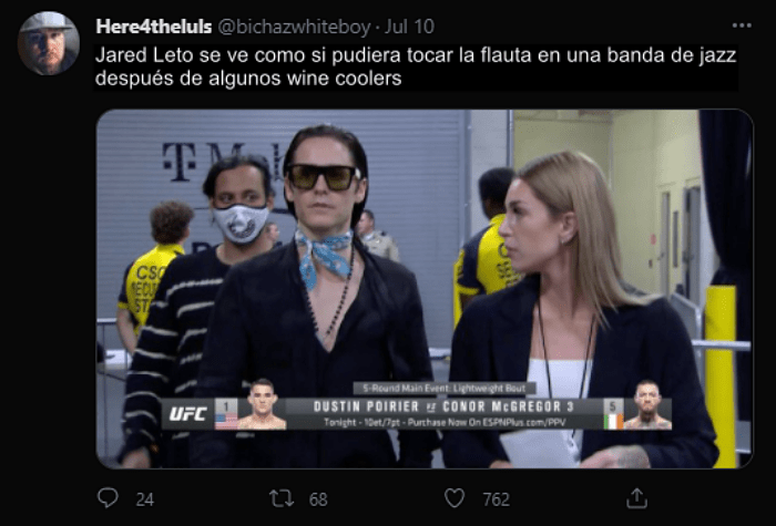 reacciones, opiniones, bromas y memes en twitter sobre Jared Leto en la UFC