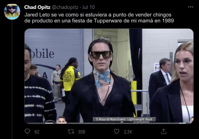 reacciones, opiniones, bromas y memes en twitter sobre Jared Leto en la UFC