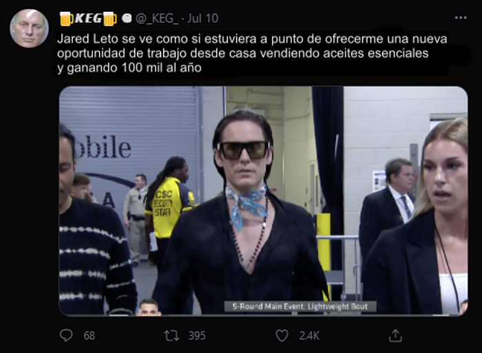 reacciones, opiniones, bromas y memes en twitter sobre Jared Leto en la UFC