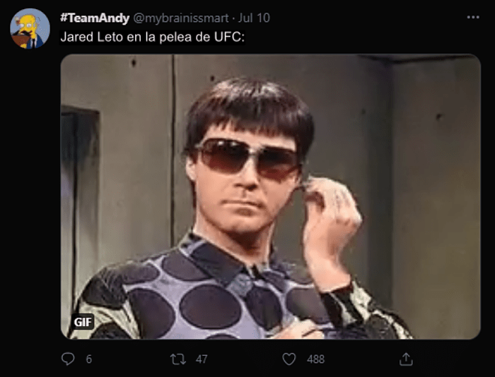 reacciones, opiniones, bromas y memes en twitter sobre Jared Leto en la UFC