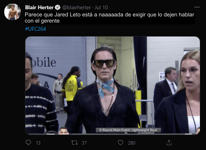 reacciones, opiniones, bromas y memes en twitter sobre Jared Leto en la UFC