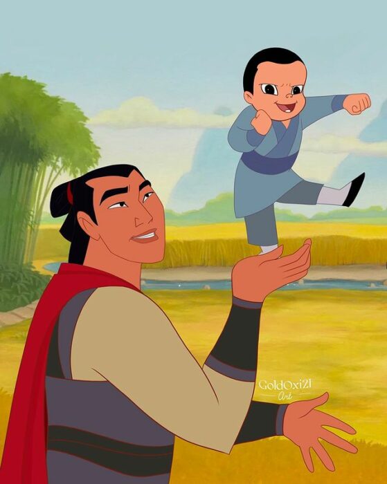 Ilustración de Li Shang de Oksana Pashchenko; artista reimagina a príncipes Disney como papás