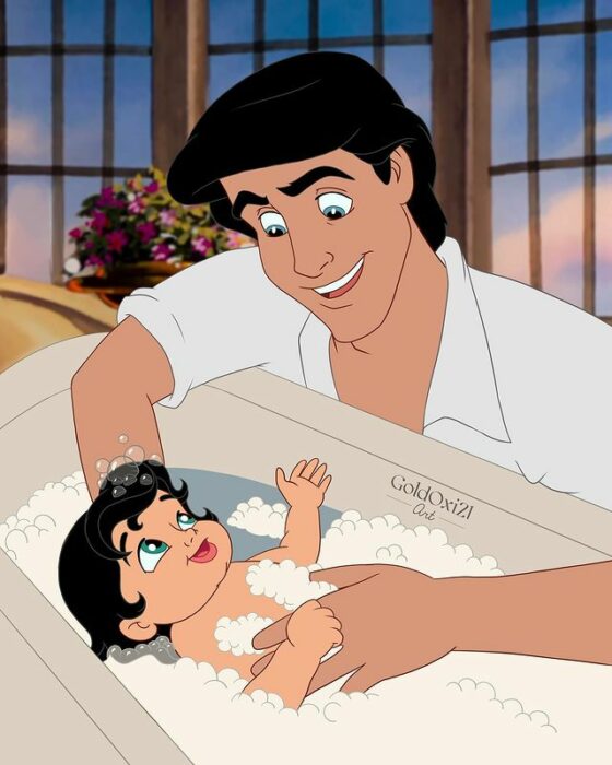 Ilustración del príncipe Eric de Oksana Pashchenko; artista reimagina a príncipes Disney como papás