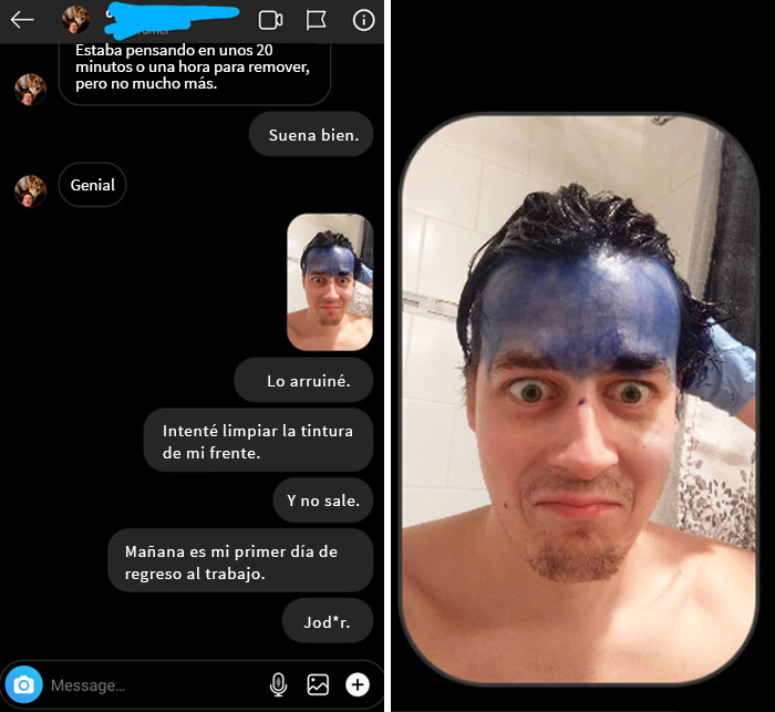 chico teñido de azul ;14 Fails de tintes caseros que te harán valorar tu hermosa melena