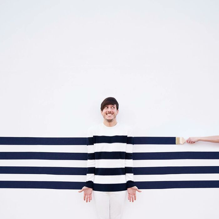 Chico simulando ser rayado; Pareja hace sesión de fotos minimalistas sin usar photoshop
