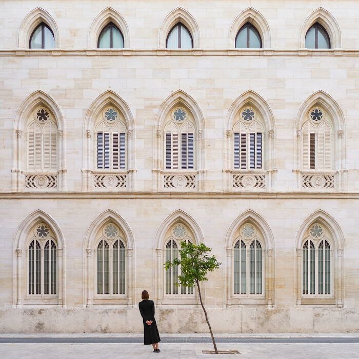 Chica inclinada junto a un árbol; Pareja hace sesión de fotos minimalistas sin usar photoshop