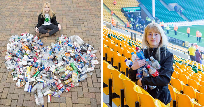 Chica reciclando basura 