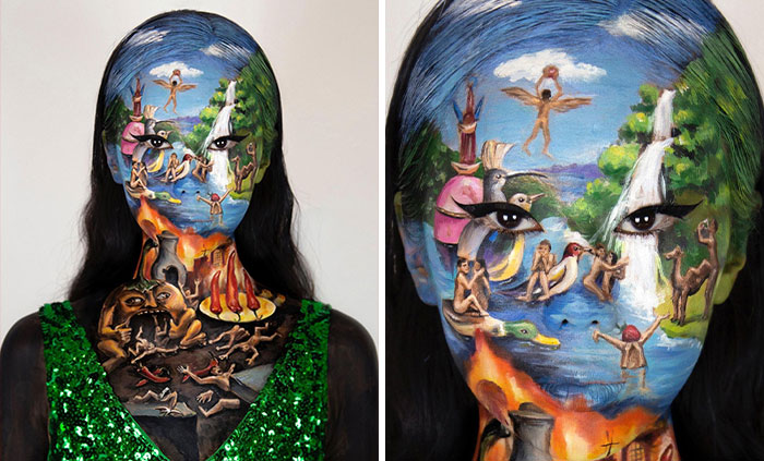 Artista Dain Yoon haciendo un maquillaje con ilusión óptica
