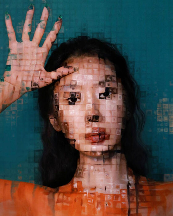 Artista Dain Yoon haciendo un maquillaje con ilusión óptica