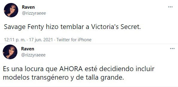 Opiniones en Twitter sobre el cambio en Victoria's Secret