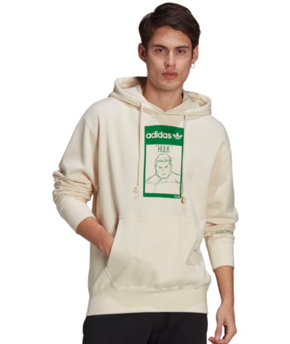 Línea de ropa y calzado de Adidas, Stan Smith Disney; sudadera color hueso con estampado verde de Hulk