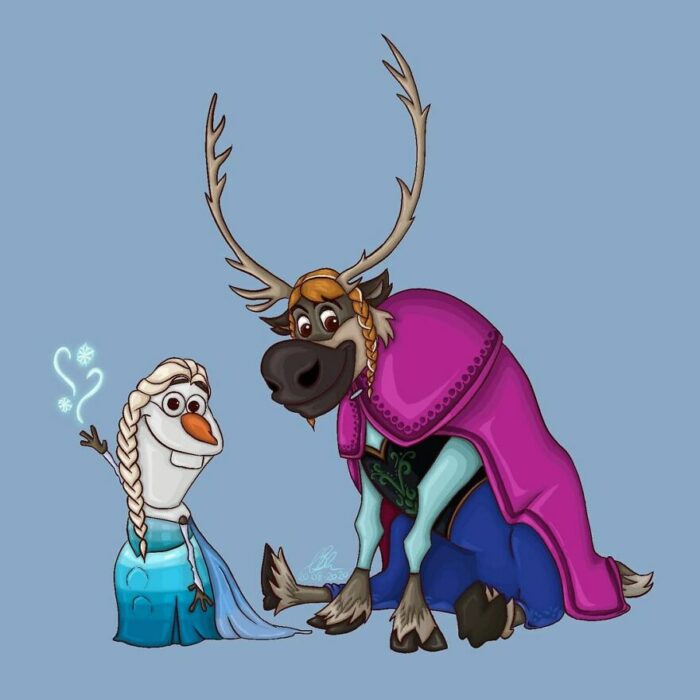 El búho de La bella durmiente ;Artista convierte a mascotas Disney en protagonistas de cuentos de hadas 