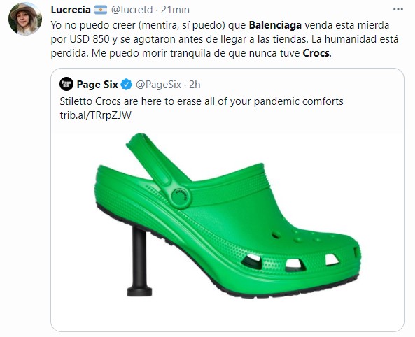 Comentarios en twitter sobre los crocs de balenciaga