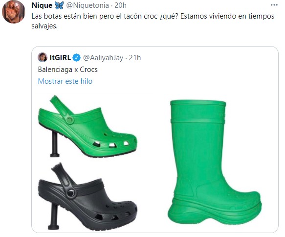 Comentarios en twitter sobre los crocs de balenciaga