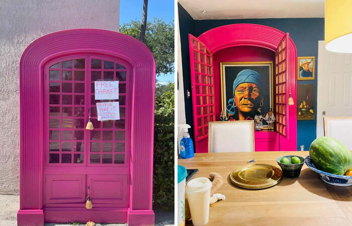 Alacena de color rosado con diferentes decoraciones