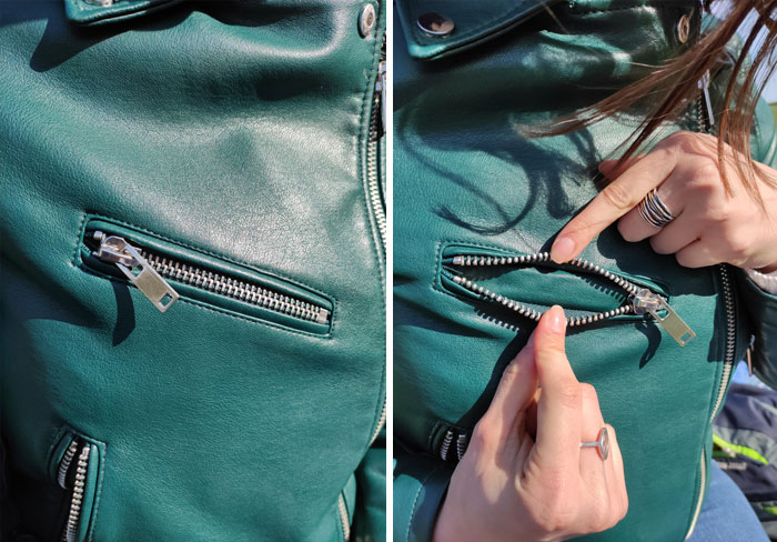 Chaqueta de una chica con bolsillos falsos