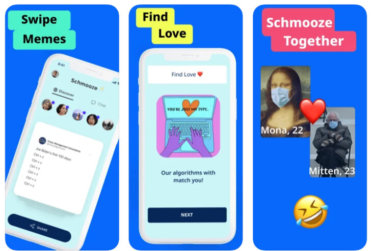 App de citas llamada Schmooze para conseguir cita con memes